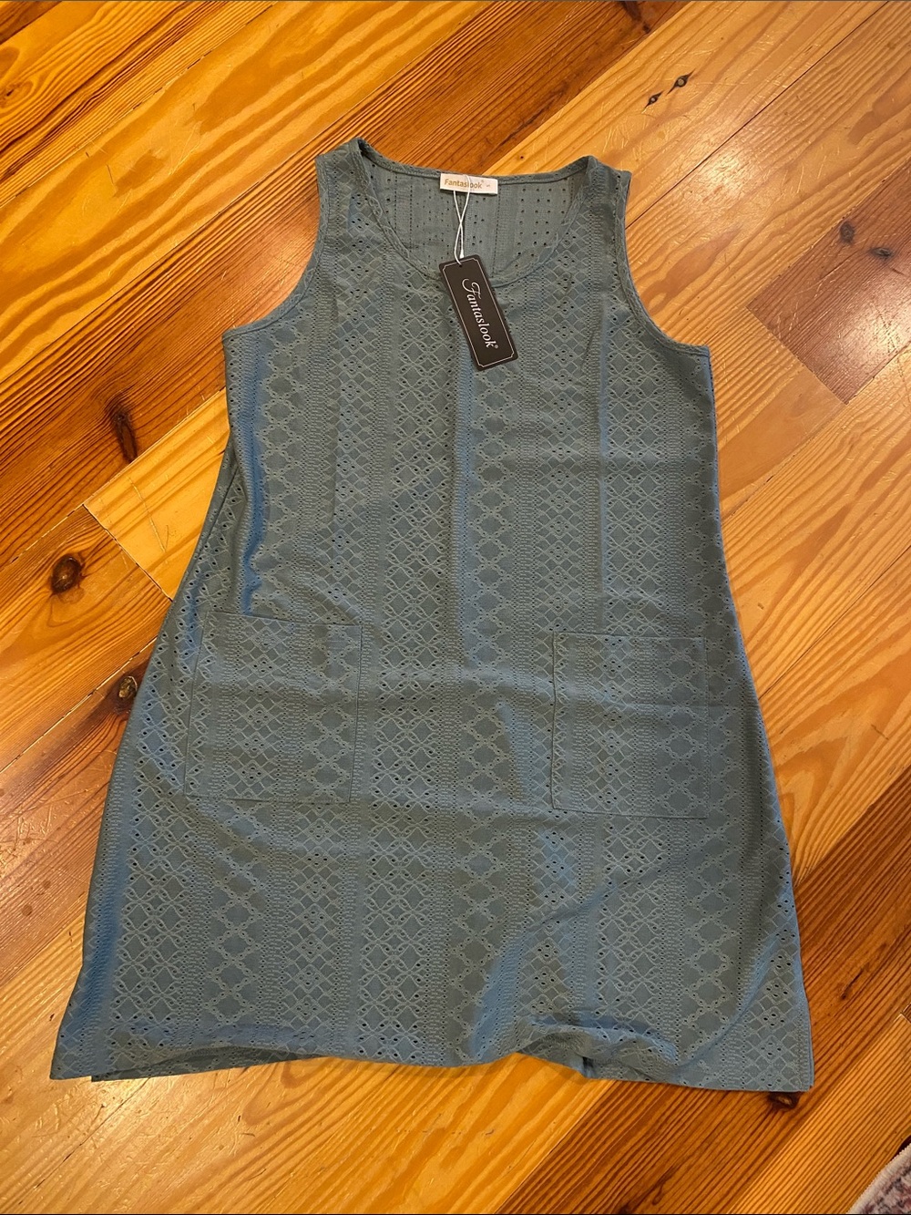 Sleeveless Lace Shift Dress in Dusty Teal by Farm Rio